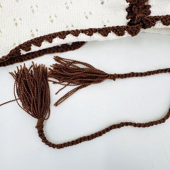 Sage the Label Knit Crochet Crop Bralette Top White Brown Contrast Size Small - Picture 4 of 5